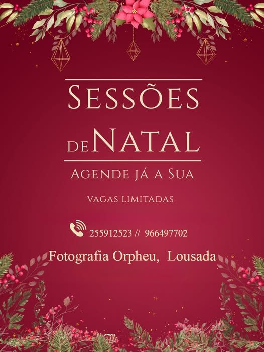 Cartaz original das Sessões de Natal da Fotografia Orpheu, em vermelho