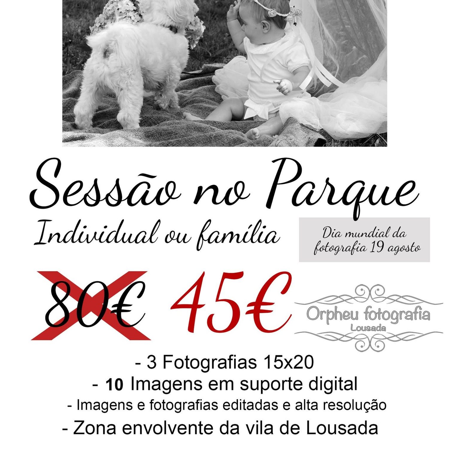 Cartaz original da Sessão no Parque da Fotografia Orpheu, com fotografia a preto e branco